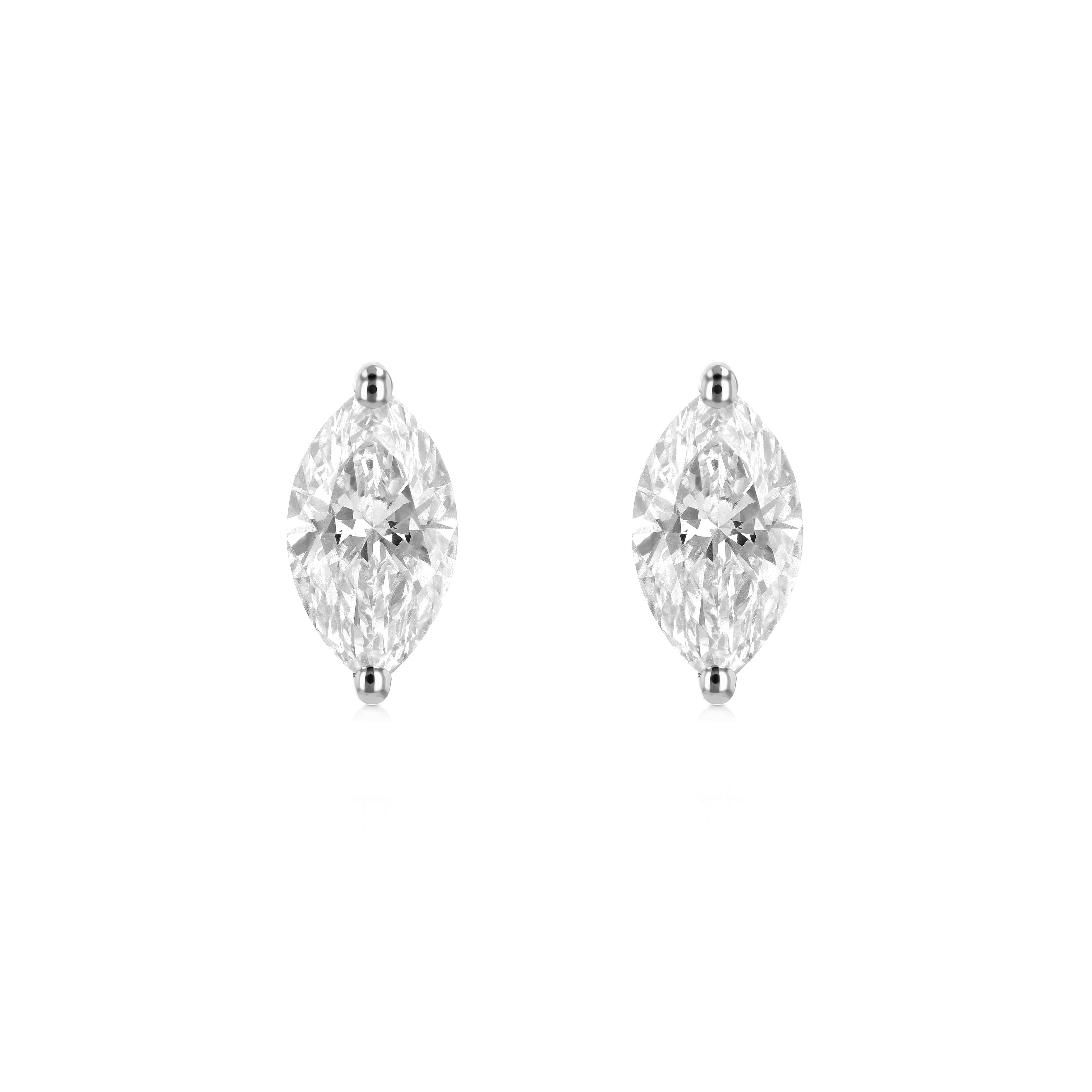 Marquise Diamond Stud Earrings - Lab Grown Diamonds - 18K Gold