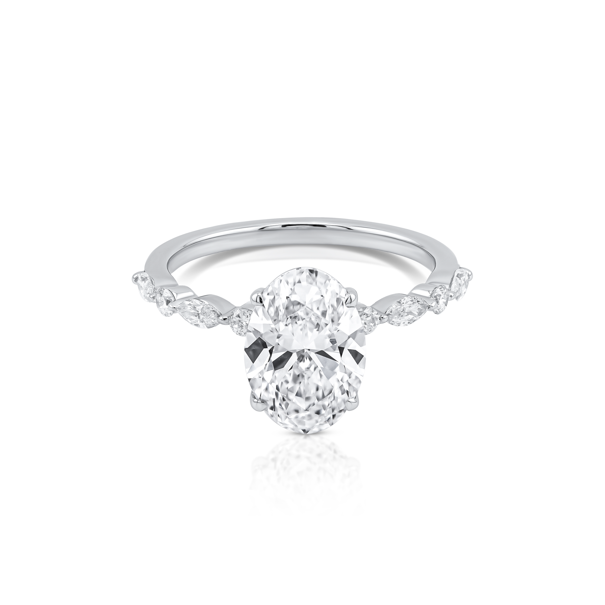 Oval Cut Engagement Ring with Marquise and Round Brilliant Diamonds