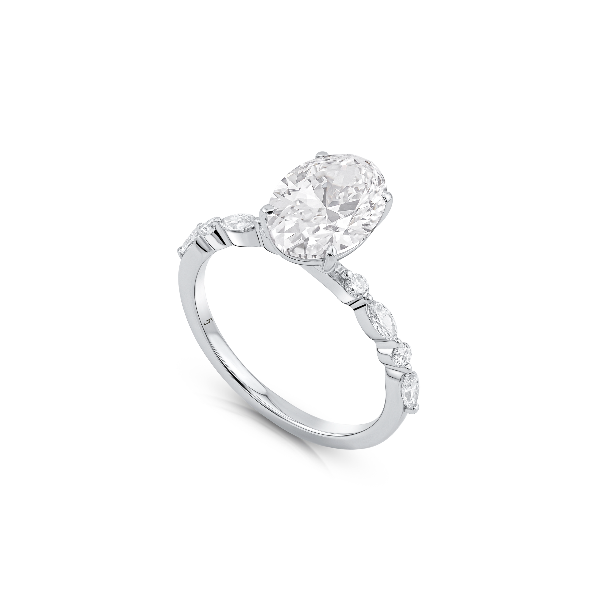 Oval Cut Engagement Ring with Marquise and Round Brilliant Diamonds