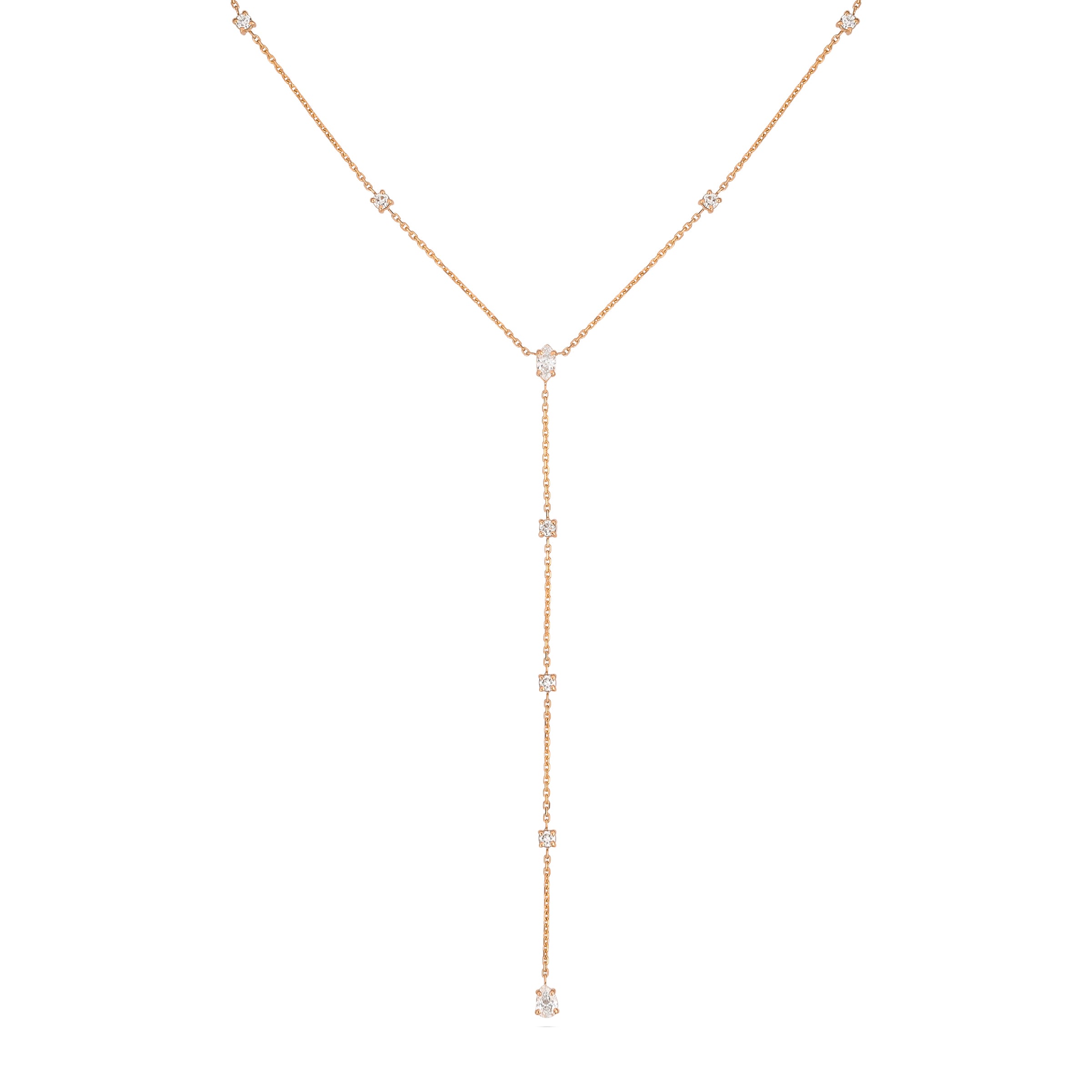 Gaia Long Drop Diamond Necklace in Rose Gold