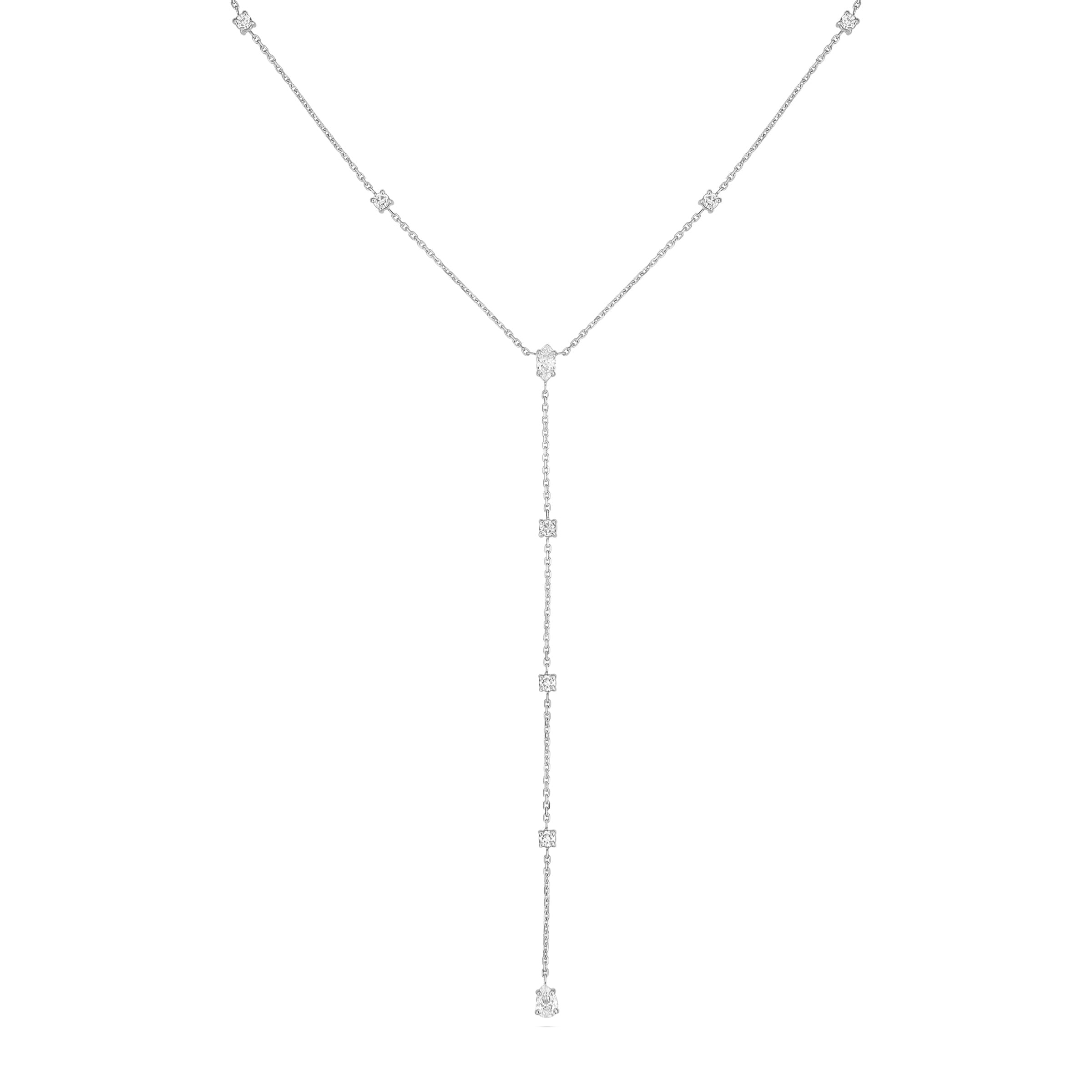 Gaia Long Drop Diamond Necklace in White Gold