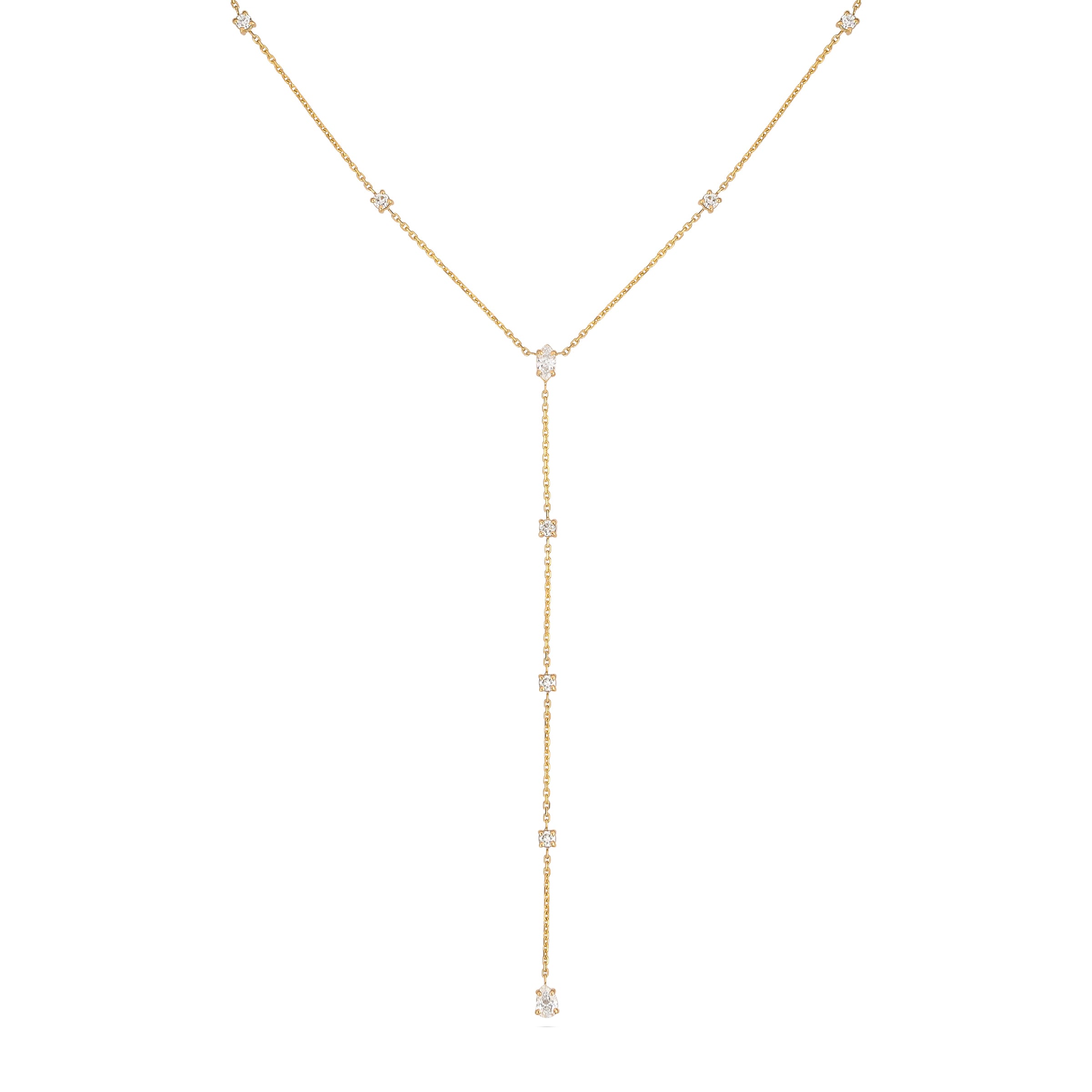 Gaia Long Drop Diamond Necklace in Yellow Gold