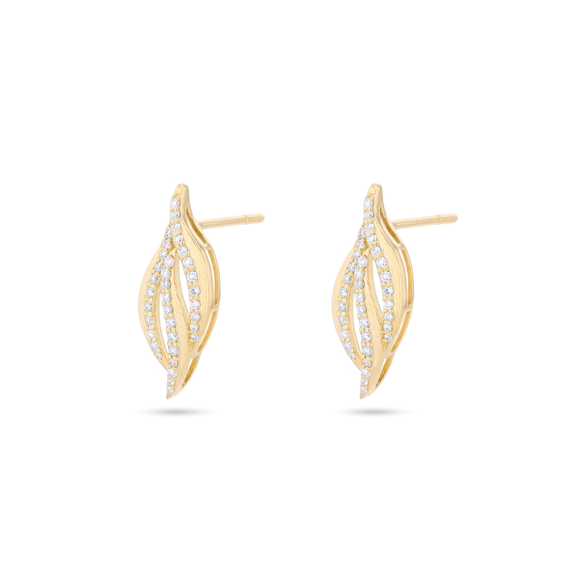 Rhea Feather Diamond Earrings in 18K Yellow Gold