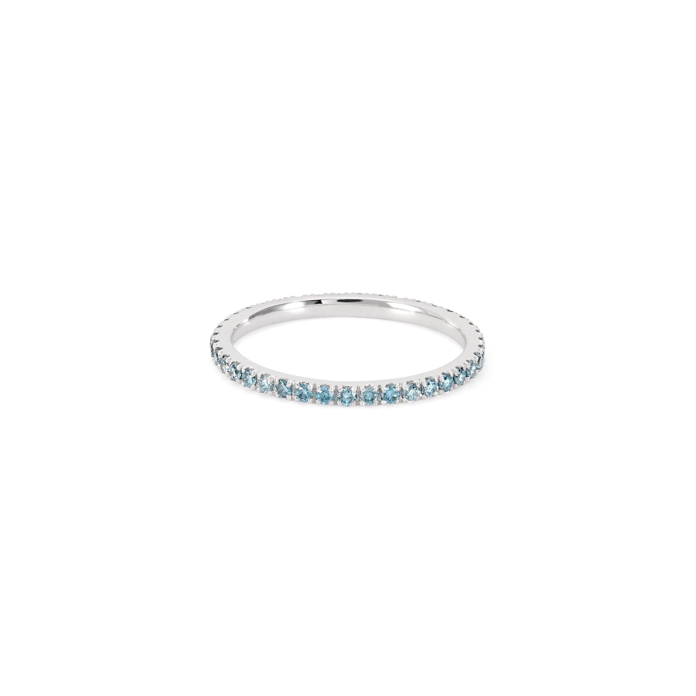 Skinny Diamond Eternity Ring with Blue Diamonds in White Gold